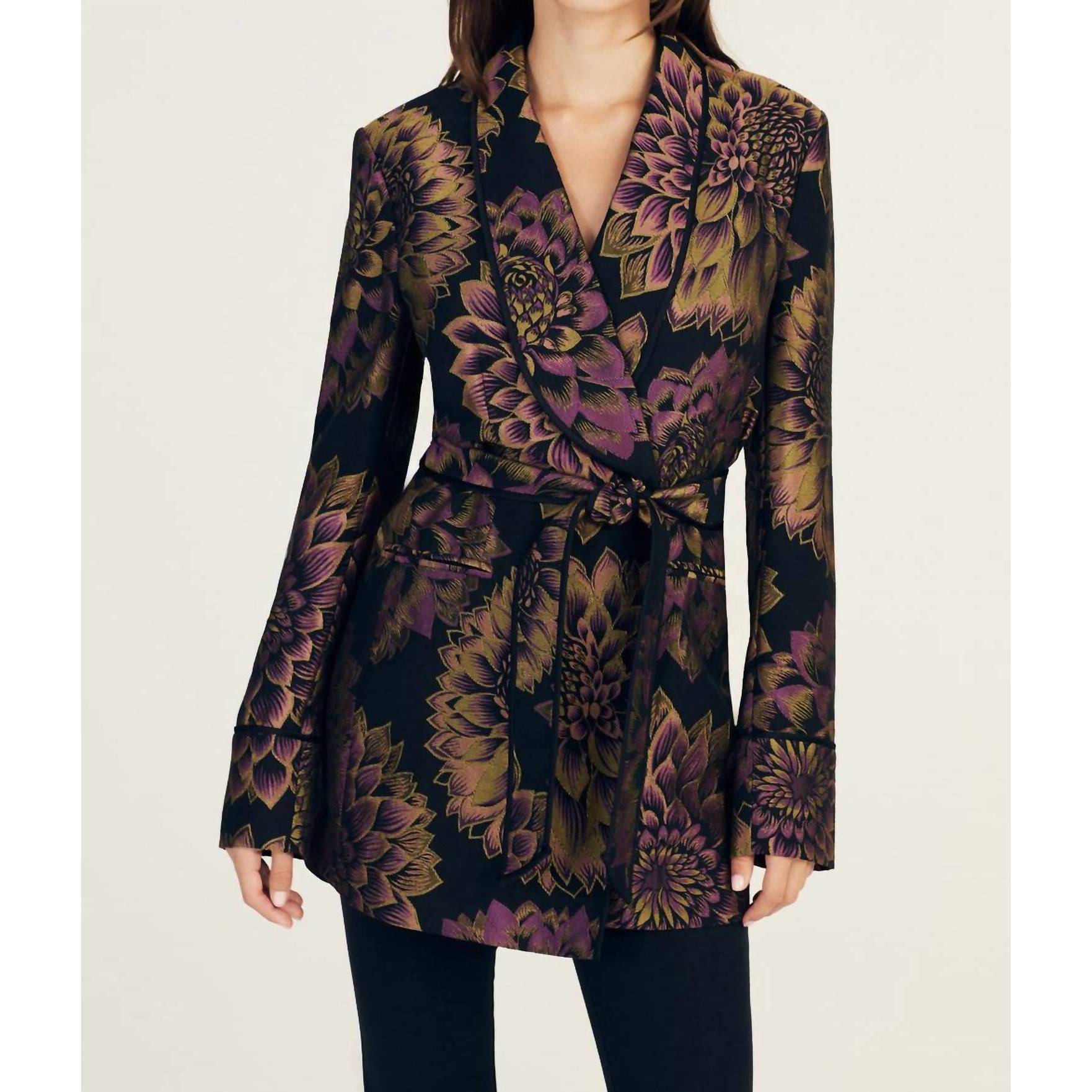 New Derek Lam 10 Crosby Orville Smoking Jacket In Black Jacquard